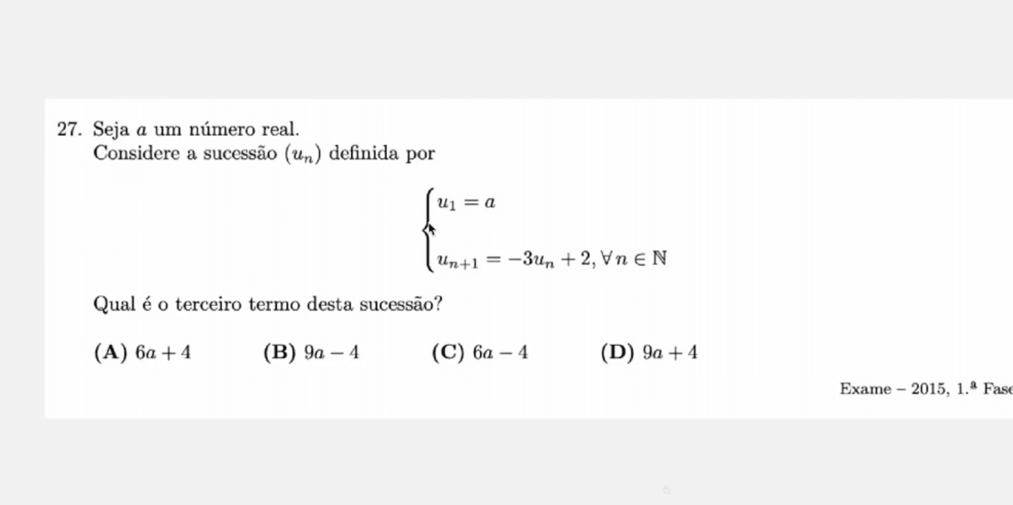 Cálculo de termos de uma sucessão definida por recorrência